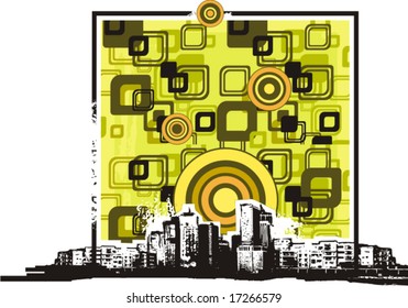 Cityscape grunge silhouette with an abstract background. Vector illustration.
