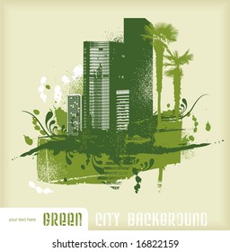 cityscape with grungy and floral elements
