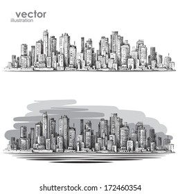 Cityscape. Hand drawn vector