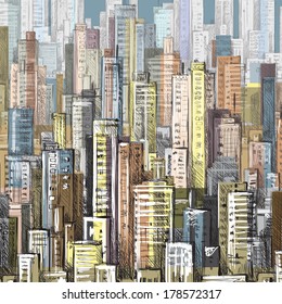 Cityscape. Hand drawn vector