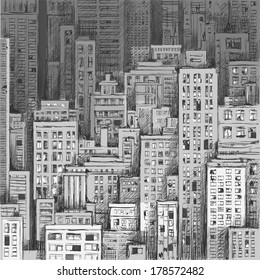 Cityscape. Hand drawn vector
