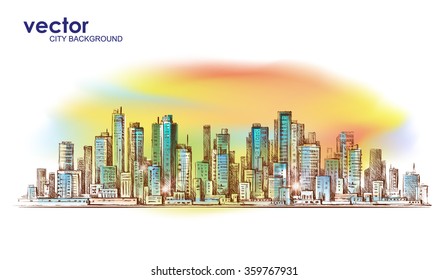 Cityscape. Hand drawn vector