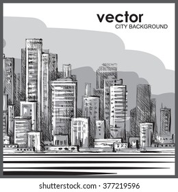 Cityscape. Hand drawn vector