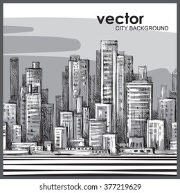 Cityscape. Hand drawn vector