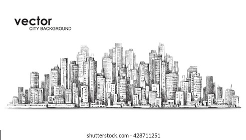 Cityscape. Hand drawn vector