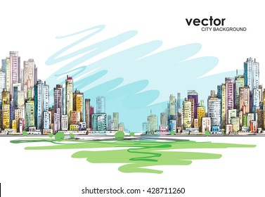 Cityscape. Hand drawn vector