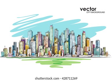 Cityscape. Hand drawn vector