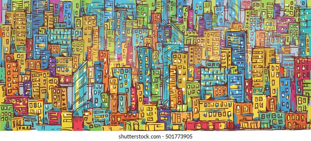 Cityscape hand drawn vector illustration