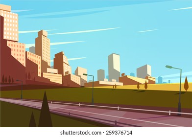 Cityscape with highway. Vector illustration.