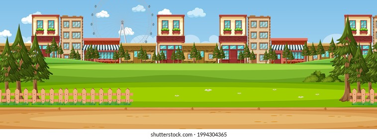 Cityscape horizontal scene at day time illustration