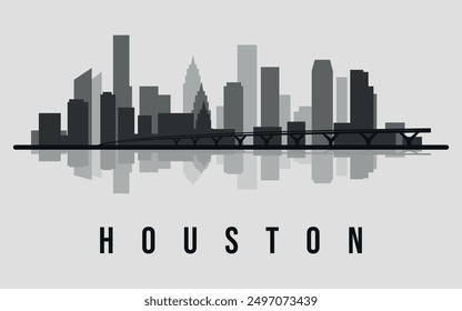 Cityscape. Houston. Flat. Silhouettes of buildings. Vector on gray background