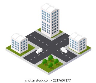 Cityscape icon design elements with isometric building city map. Isolated collection for creating your perfect city