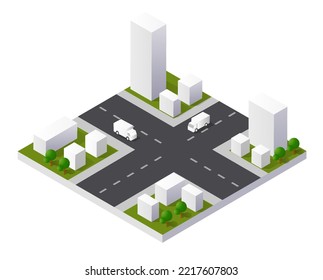 Cityscape icon design elements with isometric building city map. Isolated collection for creating your perfect city