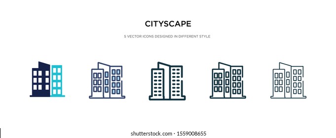 cityscape icon in different style vector illustration. two colored and black cityscape vector icons designed in filled, outline, line and stroke style can be used for web, mobile, ui