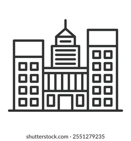 Cityscape, icon in line design. Cityscape, skyline, buildings, urban, architecture, metropolis, city on white background vector. Cityscape editable stroke icon