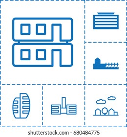 Cityscape icon. set of 6 cityscape filled and outline icons such as business center building, avenue, house builidng, builidng