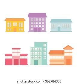 Cityscape icon set of buildings Vector.