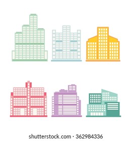 Cityscape icon set of buildings Vector.
