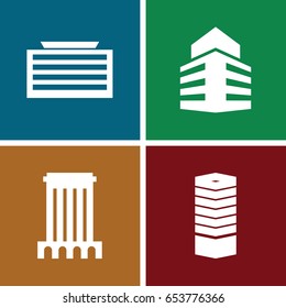 Cityscape icons set. set of 4 cityscape filled icons such as business centre, business center building