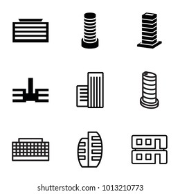 Cityscape icons. set of 9 editable filled and outline cityscape icons such as business center building, building, house builidng