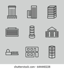 Cityscape icons set. set of 9 cityscape outline icons such as business centre, business center building, house builidng, builidng, building