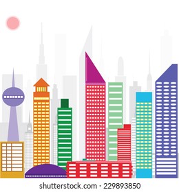 Cityscape illustration with buildings