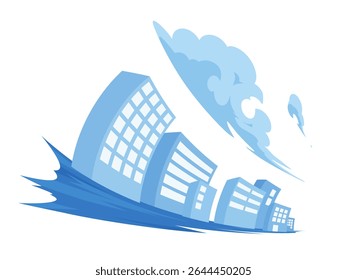 A cityscape illustration of a cool building with a sense of speed