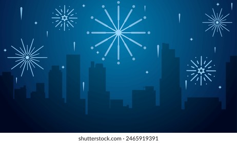 Cityscape illustration of fireworks new year with skyline building