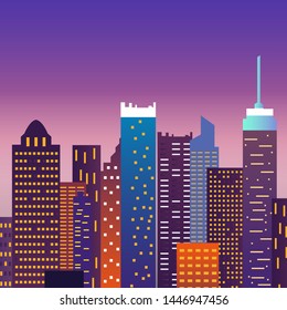 Cityscape illustration night lights vector art