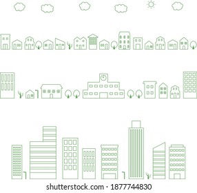 It is a cityscape illustration of a residential area and a group of buildings.