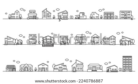 It is a cityscape illustration set (line) of building icons.