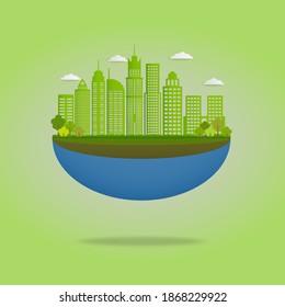 Cityscape intelligent building. Eco go green concept. Green background. Vector illustration EPS10.