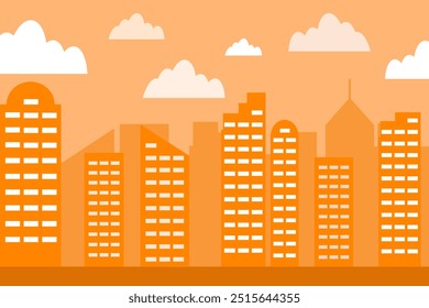 Cityscape isolated on orange, Abstract illustration of city, silhouette.