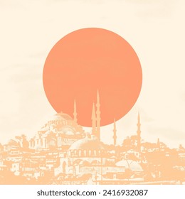 Cityscape of Istanbul at sunset, Turkey. Vintage style toned picture