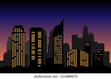 Cityscape - Jakarta City skyline at night - Jakarta cityscape vector illustration in flat design. Jakarta landmark as Indonesia capital