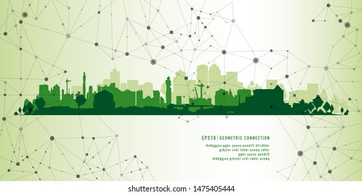 Cityscape landmarks geometric connection background