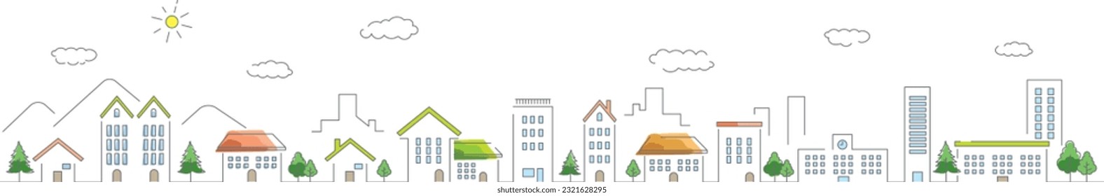 Cityscape Landscape Real Estate vector line illustration