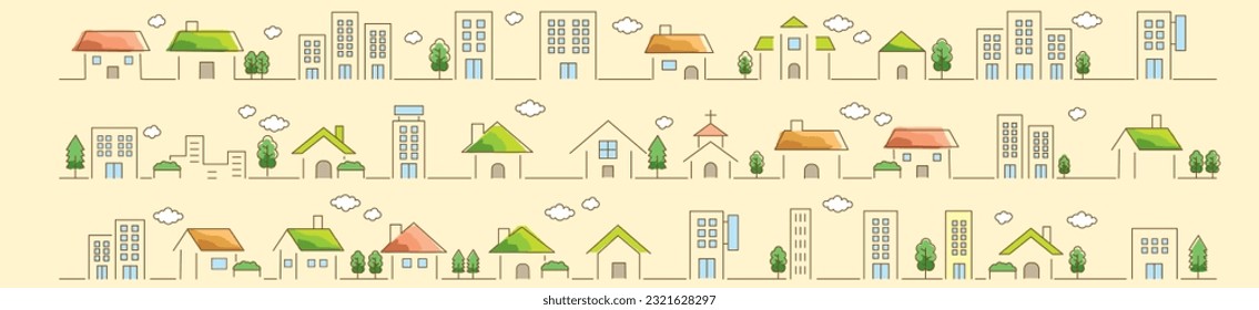 Cityscape Landscape Real Estate vector line illustration