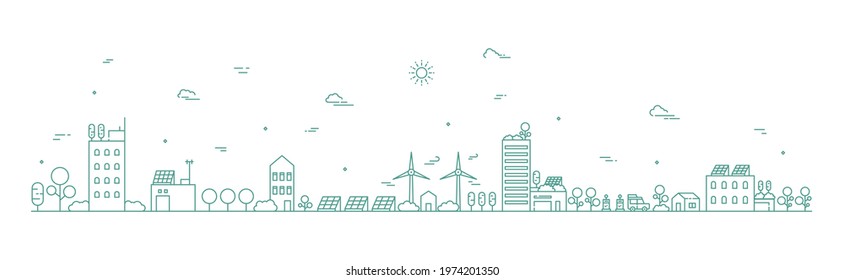 Cityscape line art illustration. Urban landscape in monochrome line art style. Vector illustration.