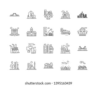 Cityscape line icons, signs, vector set, outline illustration concept 