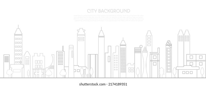 Cityscape line or urban panorama back and white background. Outline city vector illustration concept.