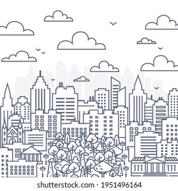 Cityscape line vector illustration - urban landscape in linear style on white background