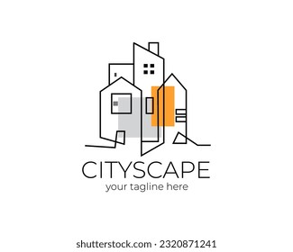 Cityscape logo icon line building concept graphic design vector template