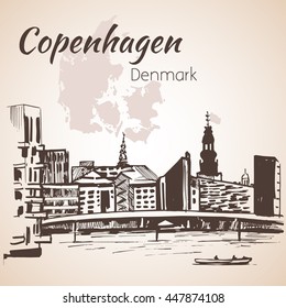 Cityscape with modern buildings of Copenhagen