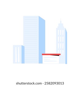 Cityscape With Modern Buildings In Flat Vector Illustration Symbolizing Urban Architecture, Commercial Infrastructure, And Real Estate, Isolated On White Background