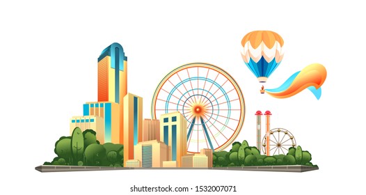 Cityscape, modern buildings skyscrapers isolated on white background