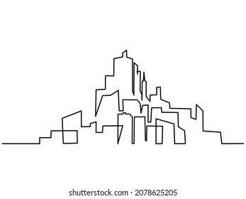 Cityscape Modern City Panorama with Skyscrapers. Continuous One Line Drawing. Vector illustration