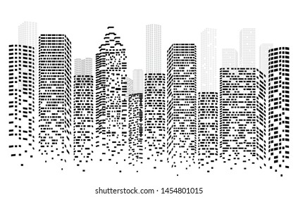 Cityscape with Modern Urban Panorama. Skyscrapers & Downtown. Trendy Digital Design. Vector Illustration