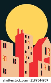 Cityscape modernist art for prints and poster. Editable illustration of skyscraper silhouette in shadows.