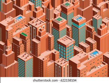 Cityscape of New York. Isometric perspective. Vector illustration